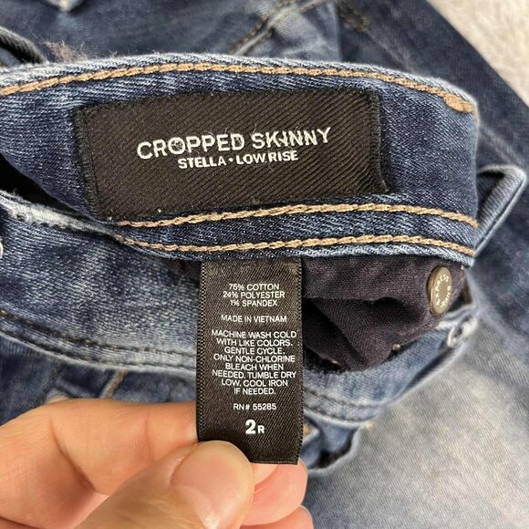 Express Jeans Womens 2 Cropped Skinny Stella Low Rise Distressed Blue Denim - Picture 5 of 8